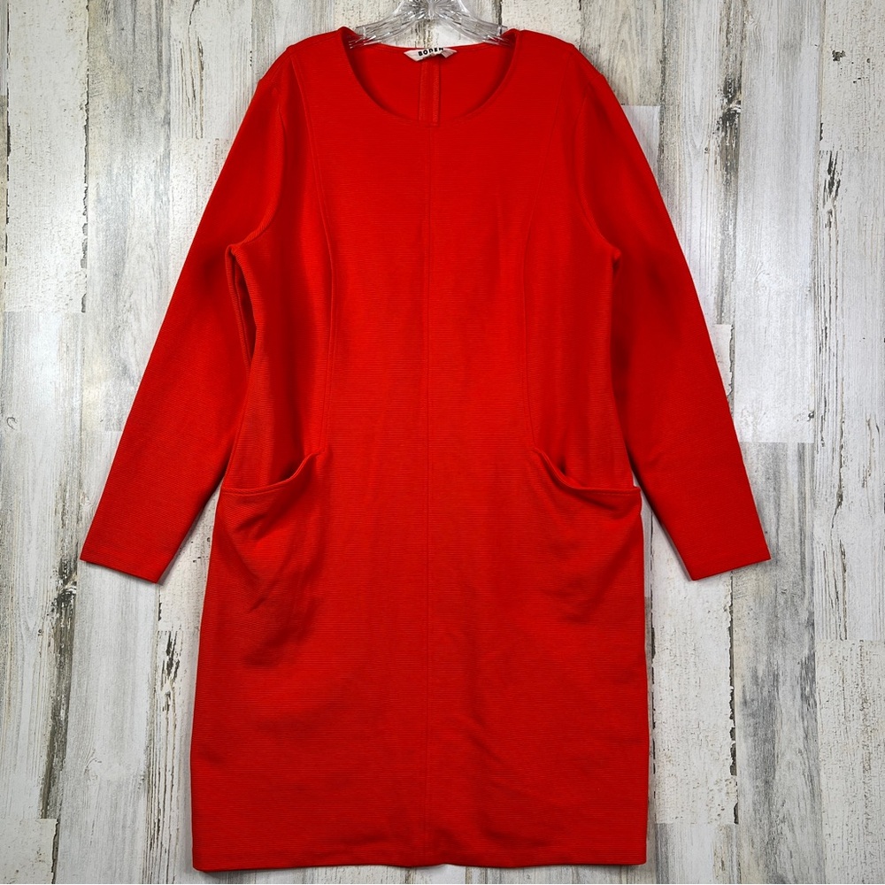 Boden Red Long Sleeve Knit Shift Dress